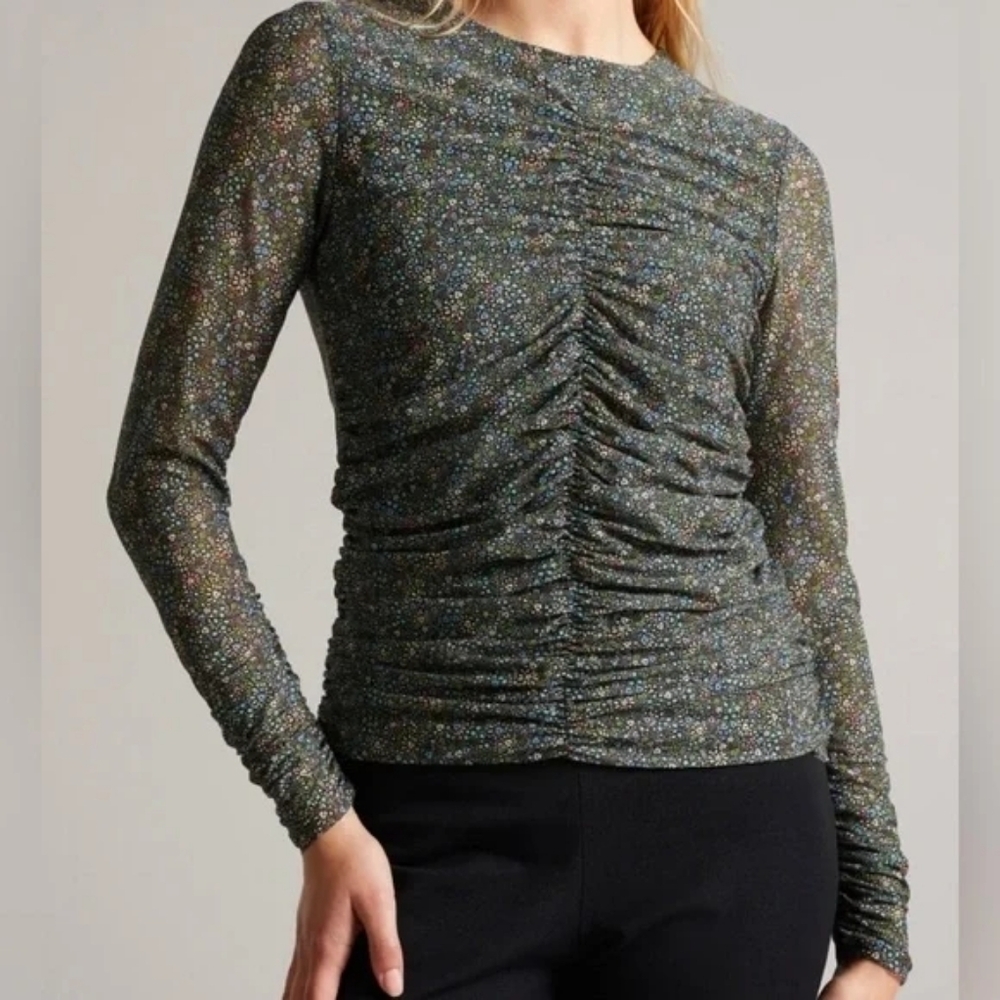 Ted Baker Savann Rouched Front Floral Long Sleeve Top Shirt Womens Size 2 (6 US)